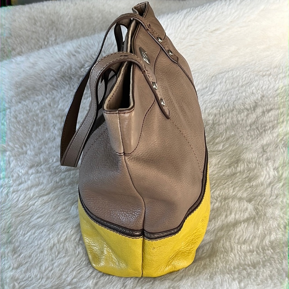 Fossil Color Block Light Tan W/Yellow Cow Hide To… - image 7